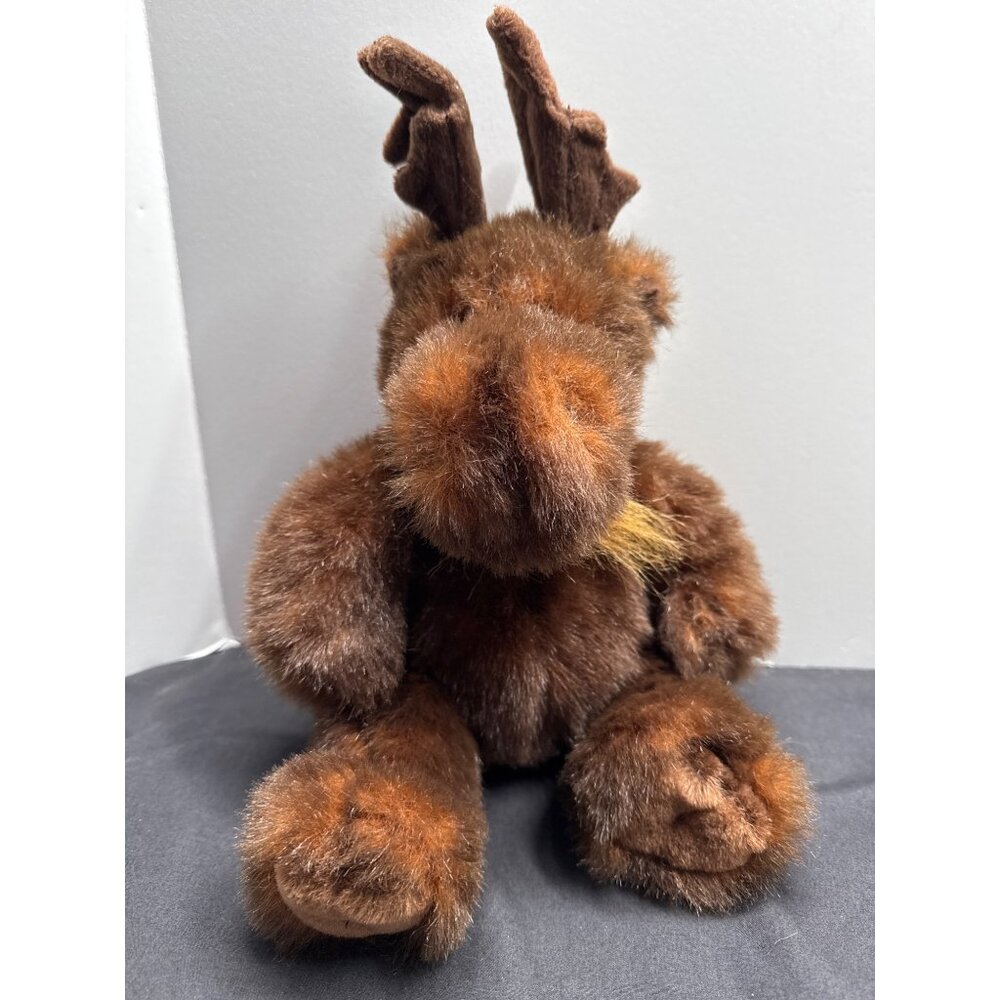 Vintage Unipak Brown Plush 10" Sitting Moose with Beard Posable Ears Stuffed Ani